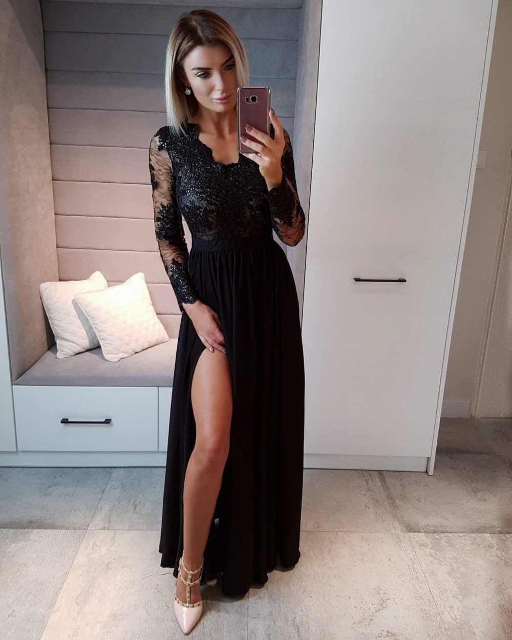 Dlouhé elegantní šaty s rukávem Leila bílé