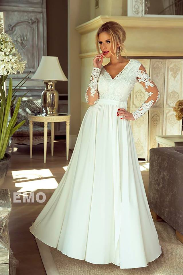 Dlouhé elegantní šaty s rukávem Leila bílé