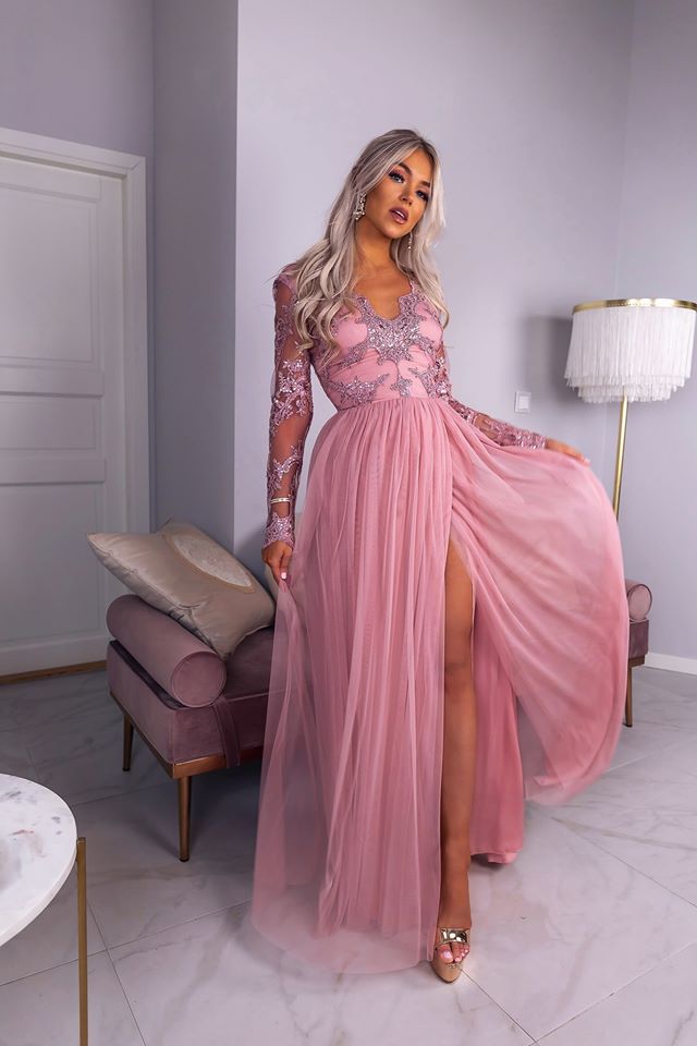 Dlouhé společenské šaty s dlouhým rukávem Adel černé