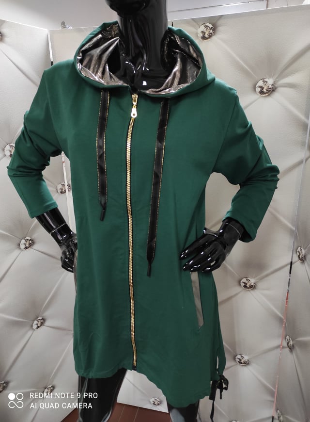 Dámská bavlněná OVERSIZE bunda delší lahvově zelená