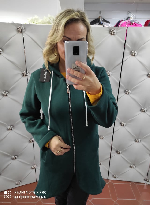 Dámská oversize mikinová bavlněná bunda s kapucí hořčicová