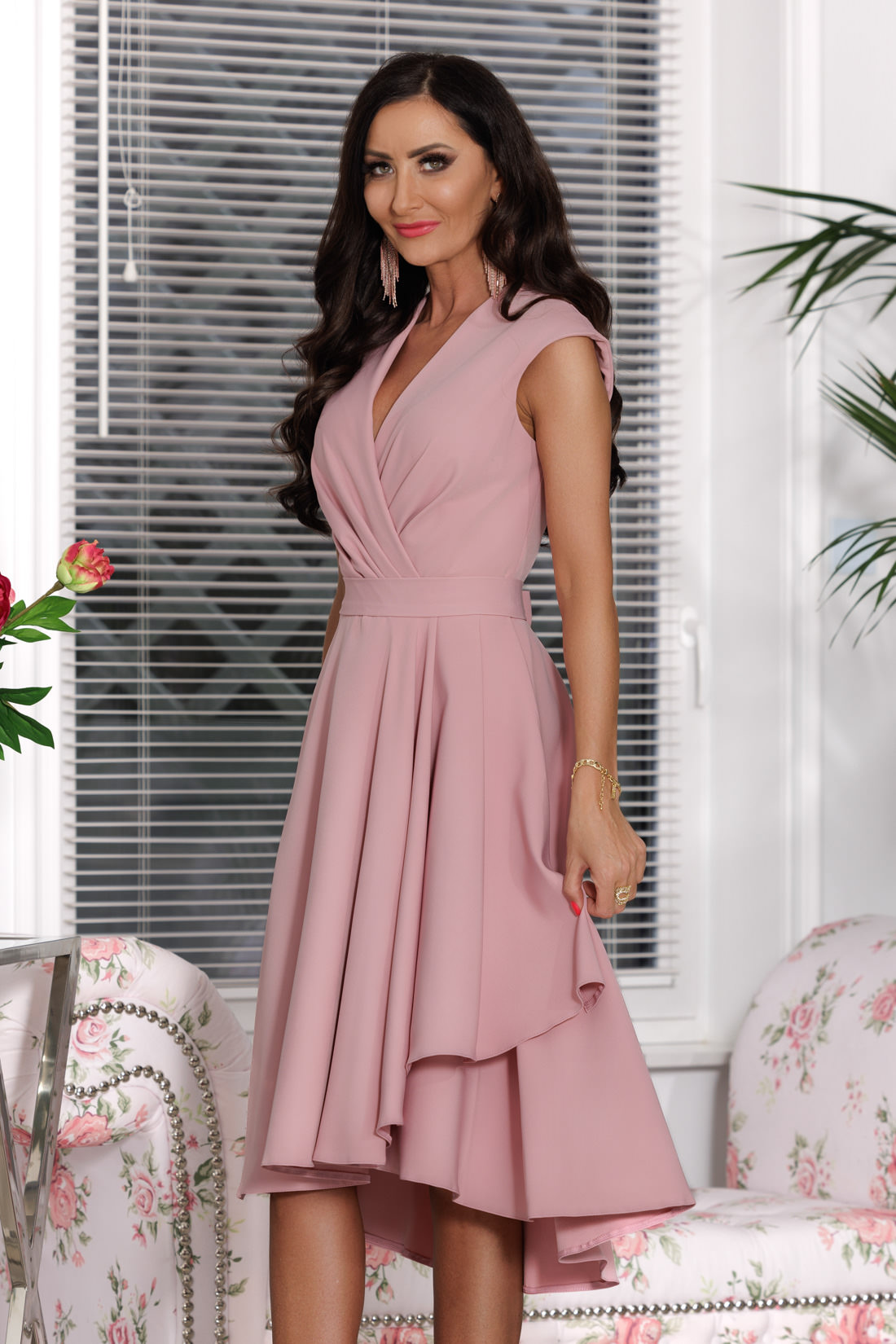 Elegantní áčkové midi šaty CHIARA nebesky modrá