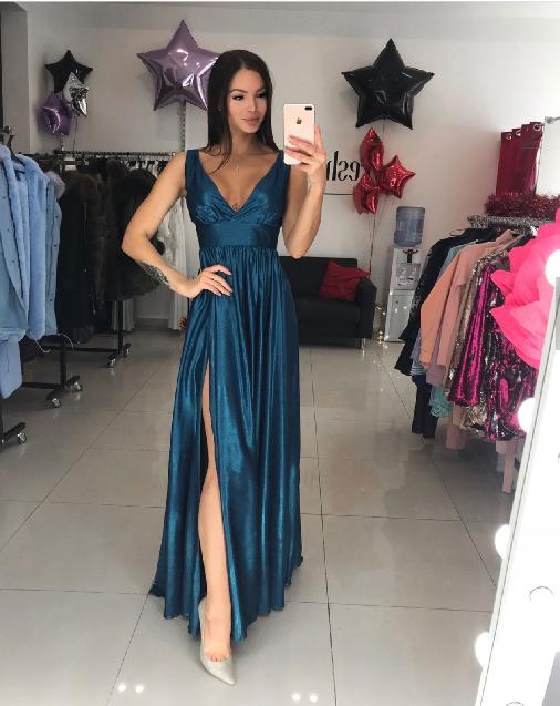 Dlouhé plesové šaty Alice modrozelené
