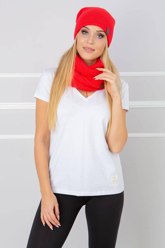 Dámský set čepice+komín červený