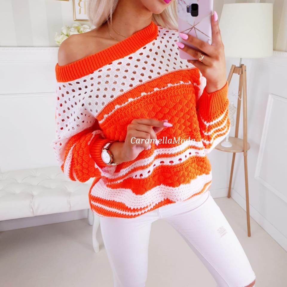 Dámský svetr oversize neon oranžový