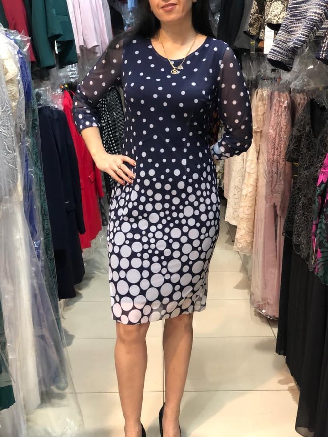 Elegantní šaty IZA tmavě modré s bílými puntíky
