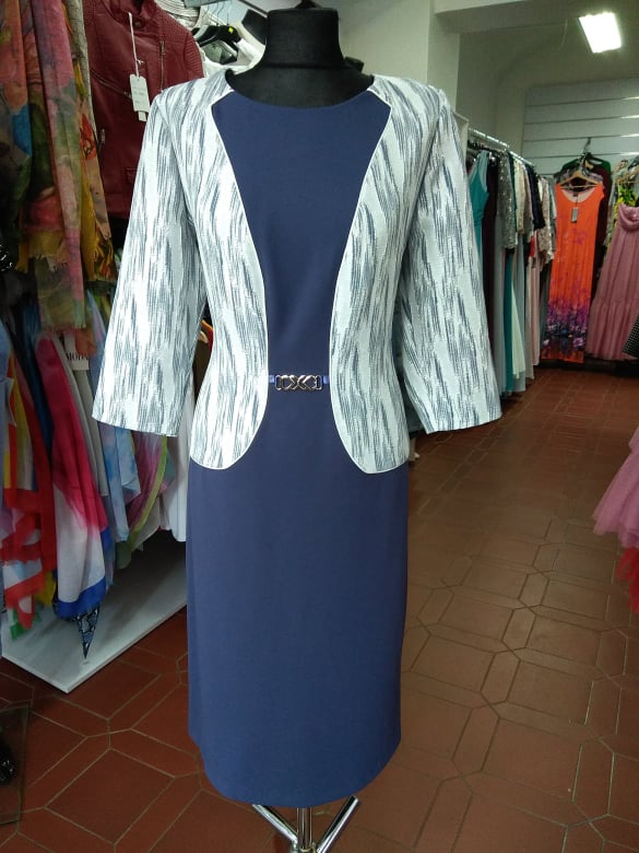 Dámské elegantní šaty s rukávem PLUS SIZE INFINITE modré