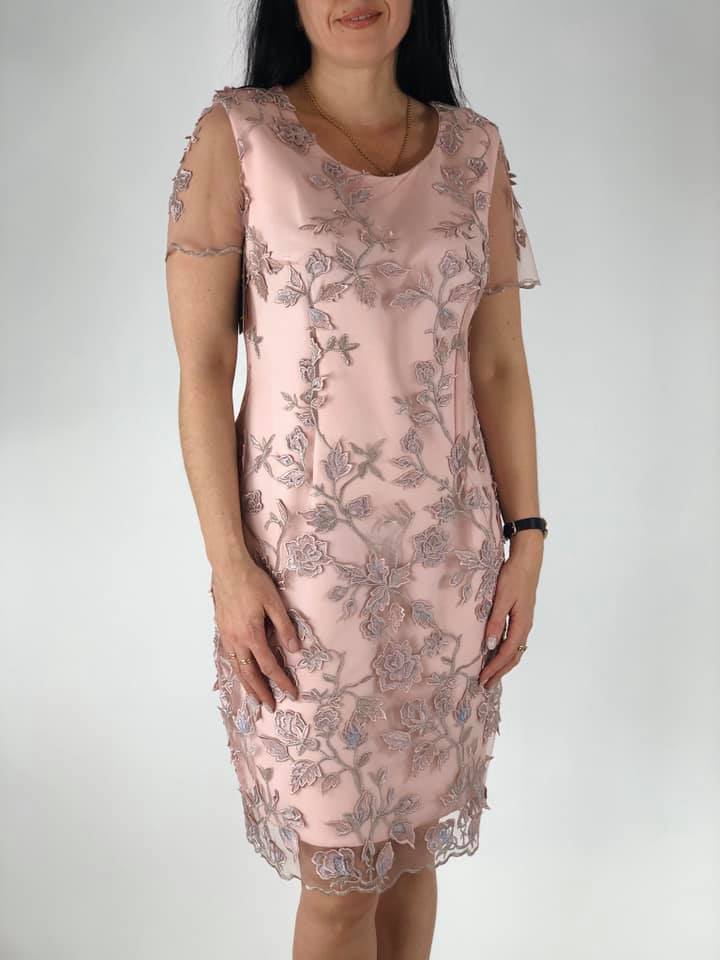 Dámské elegantní šaty PLUS SIZE Keren vyšívané starorůžové