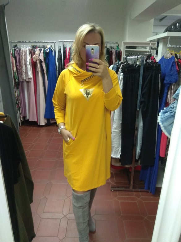 Dámské šaty/tunika PLUS SIZE hořčicová