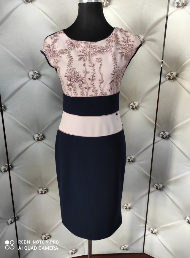 Elegantní šaty BIALETTI tmavěmodré s pudrovou