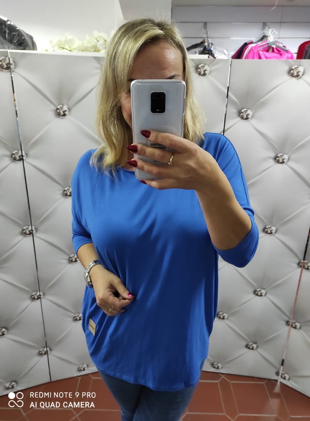 Dámská bavlněná halenka Plus Size modrá