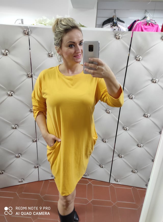 Dámské bavlněné PLUS SIZE šaty hořčicové