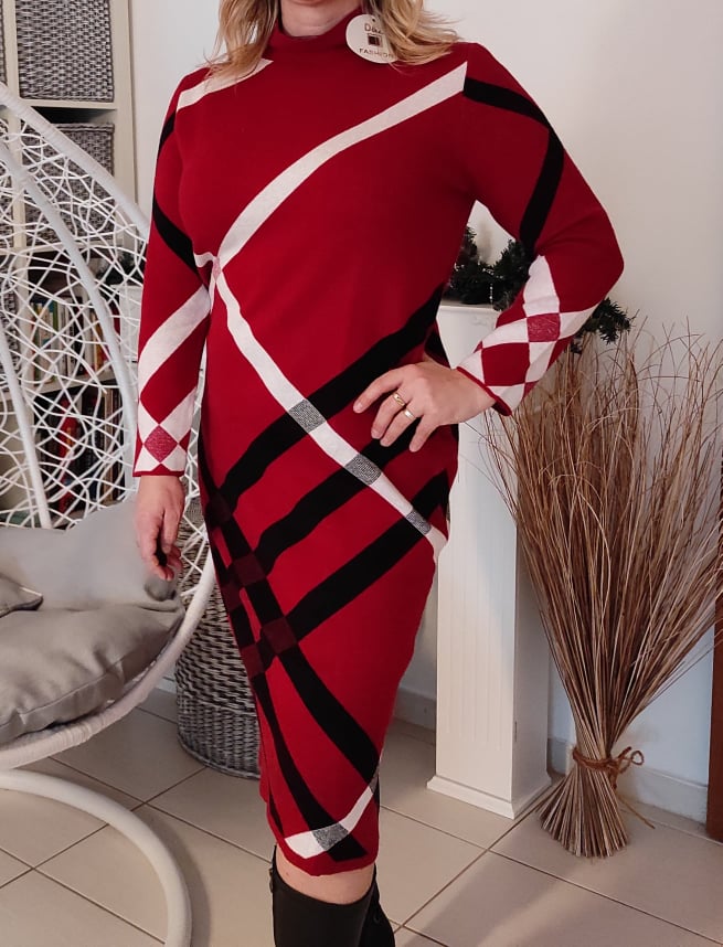 Úpletové dámské PLUS SIZE šaty bordó