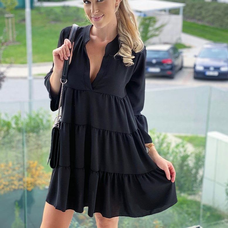 Dámské vzdušné áčkové šaty/tunika černé