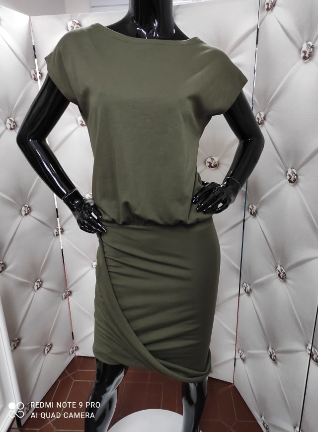 Volnočasové elastické šaty khaki