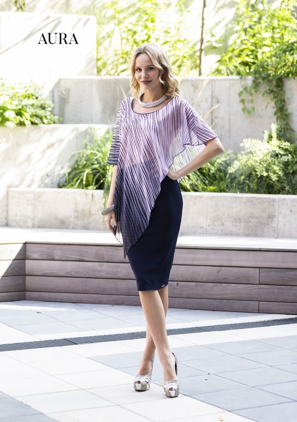 Elegantní PLUS SIZE šaty AURA modrorůžové