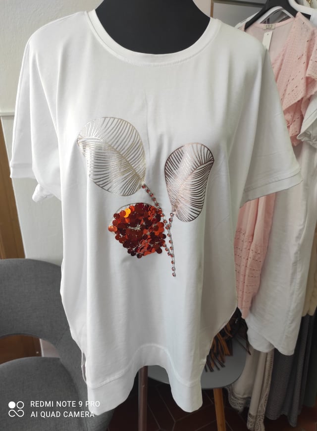 Dámské plus size triko bílé s lístky