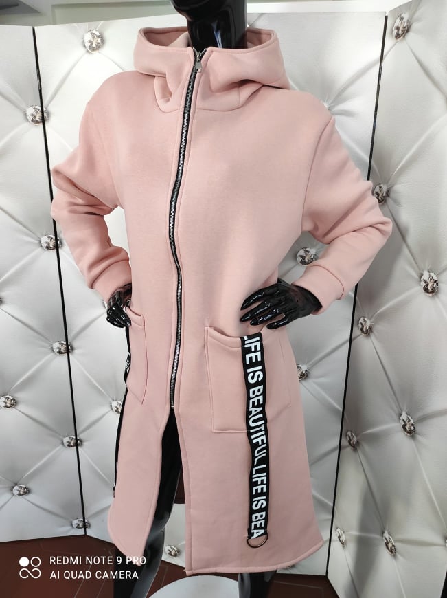 Hřejivá OVERSIZE mikinobunda pudrová