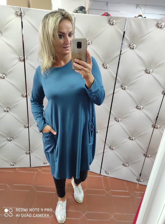 OVERSIZE elastické šaty modrozelené