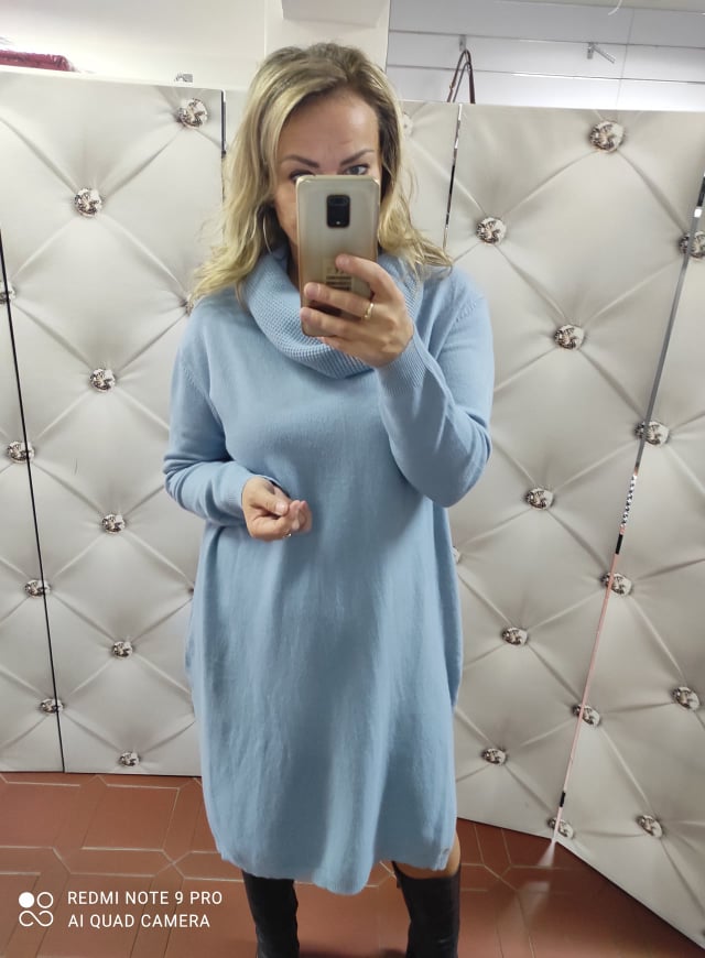 Úpletové OVERSIZE šaty rolákové modrošedé