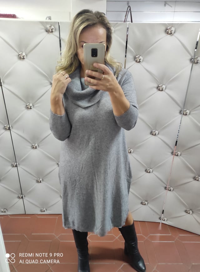 Úpletové OVERSIZE šaty rolákové šedé