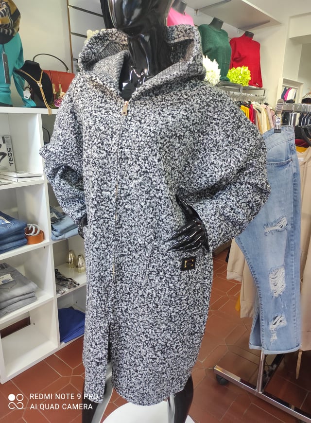 Dámský stylový oversize kabát šedý melír