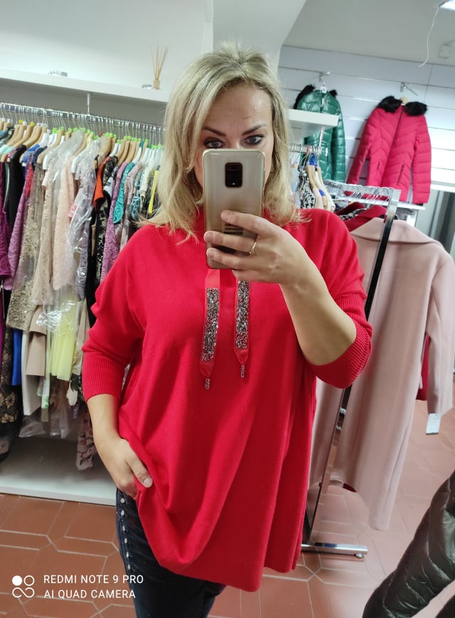Úpletová oversize halenka červená