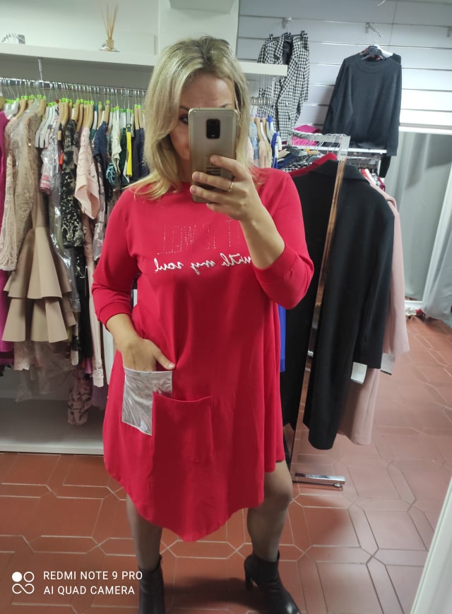 Asymetrické bavlněné PLUS SIZE šaty/tunika červené
