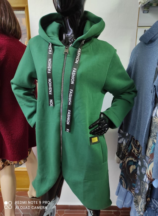 Dámská oversize mikinová bavlněná bunda s kapucí zelená