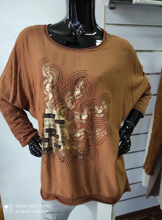 Bavlněné triko PLUS SIZE hnědé