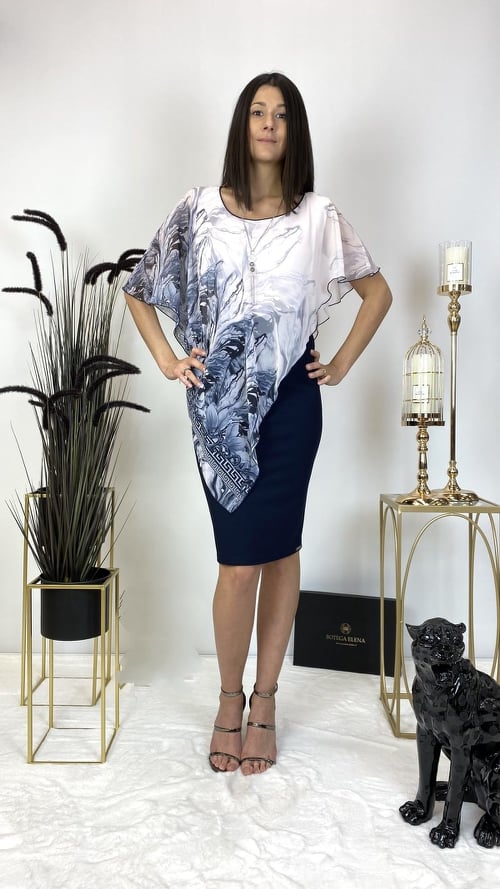 Elegantní PLUS SIZE šaty AURA modropudrové