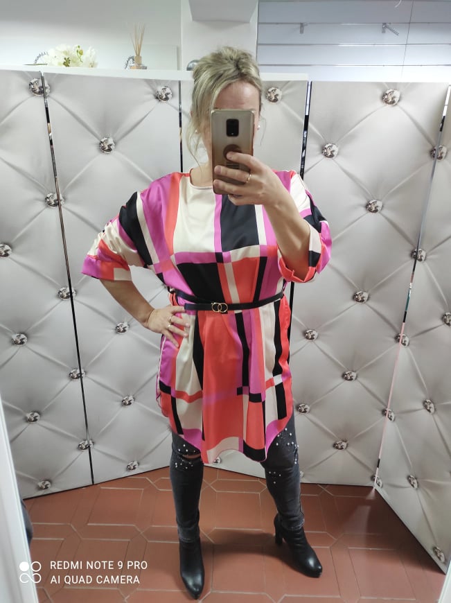 Dámské košilové OVERSIZE šaty/tunika fuchsiová