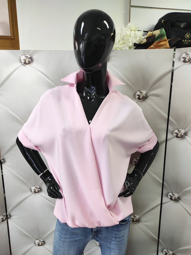Dámská překládaná halenka růžová