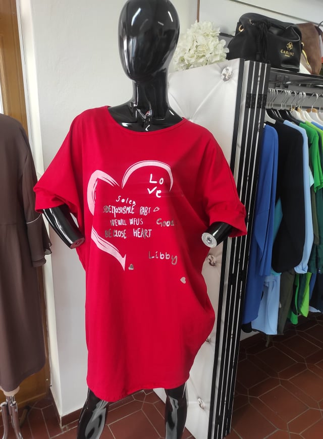 Dámská bavlněná OVERSIZE tunika červená