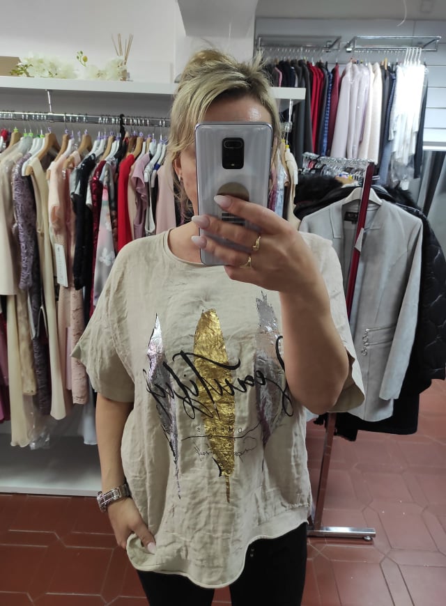 Lněné oversize triko béžové