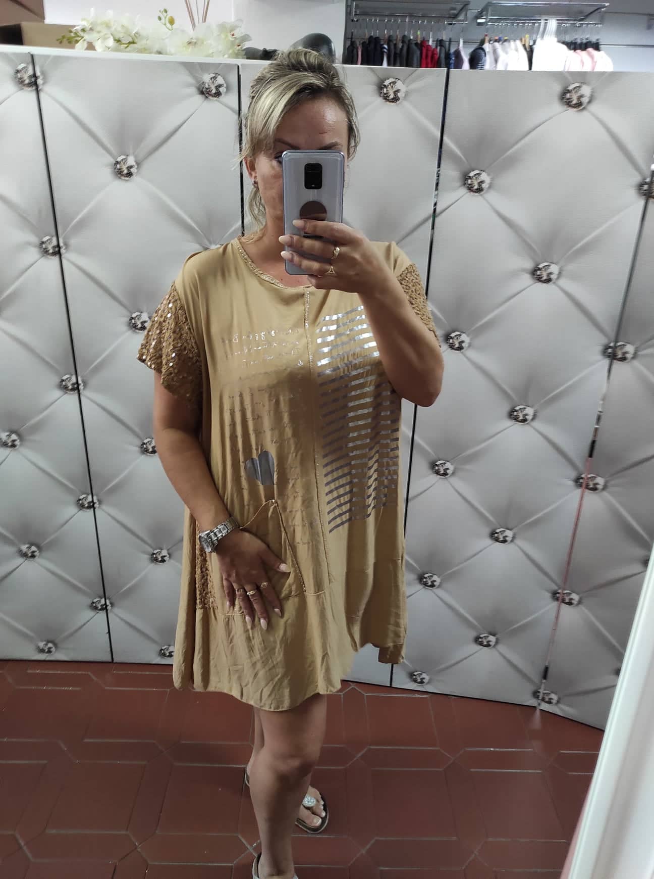 Dámská PLUS SIZE tunika/krátké šaty camel