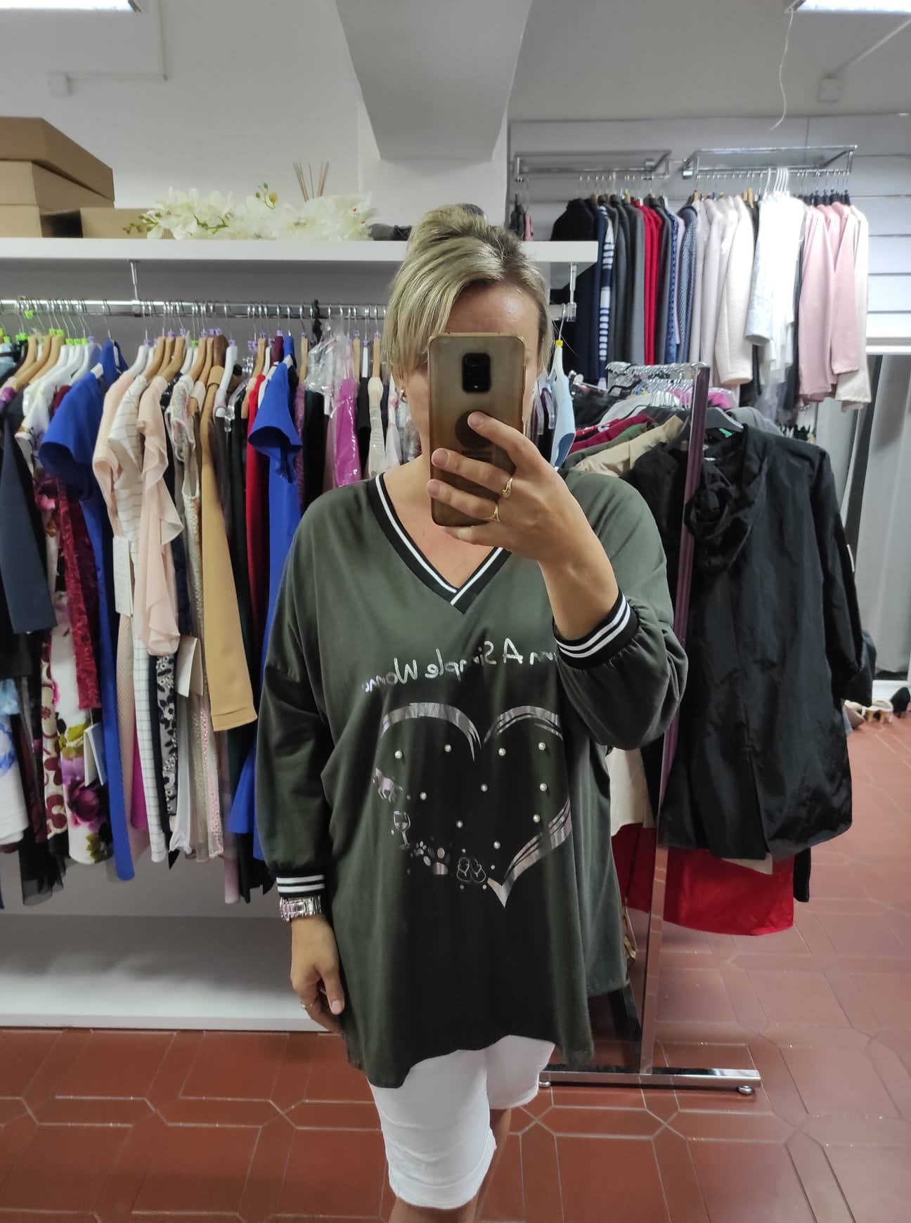 Plus size bavlněné triko khaki