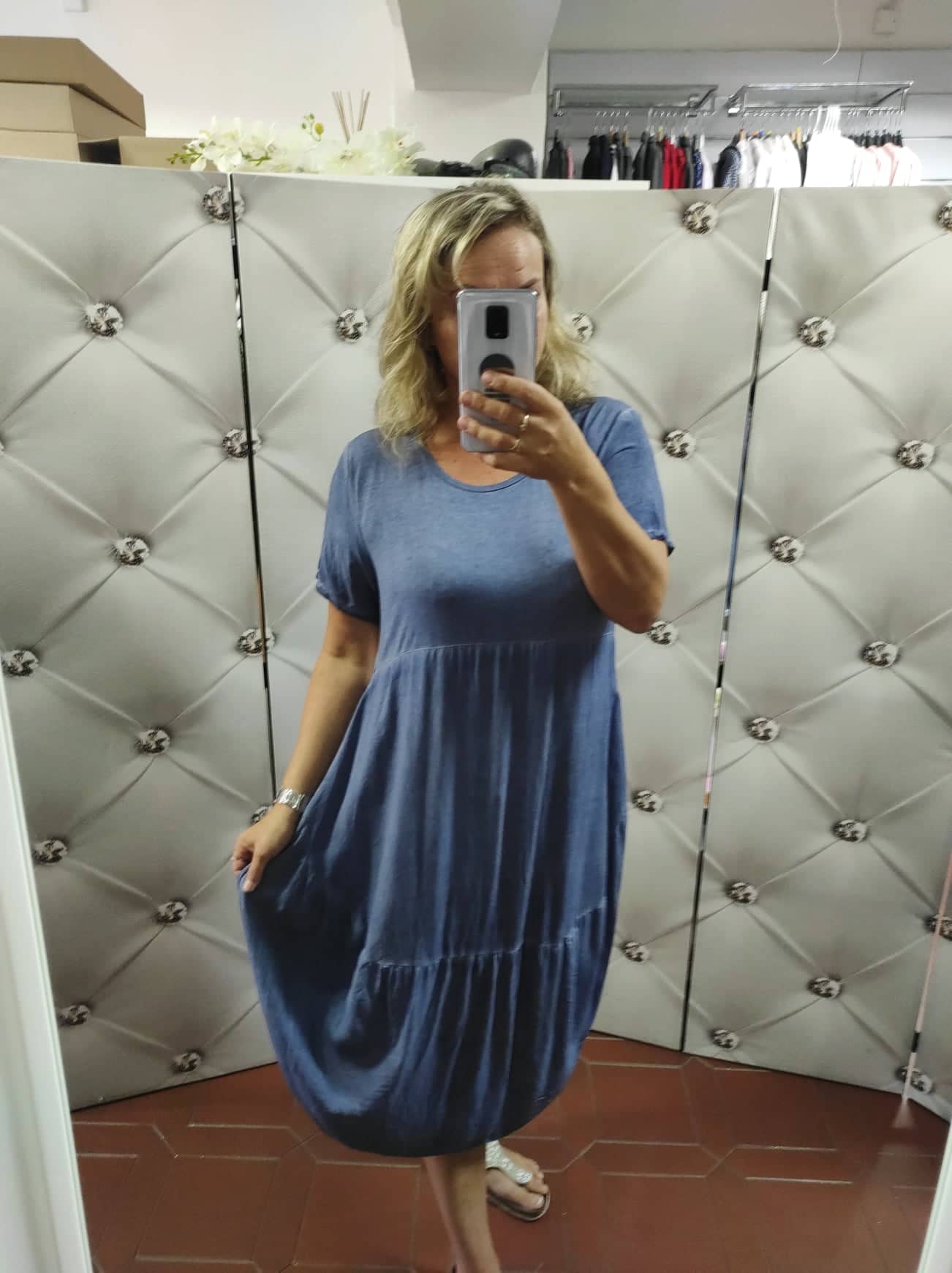 Volnočasové větší šaty barva jeans