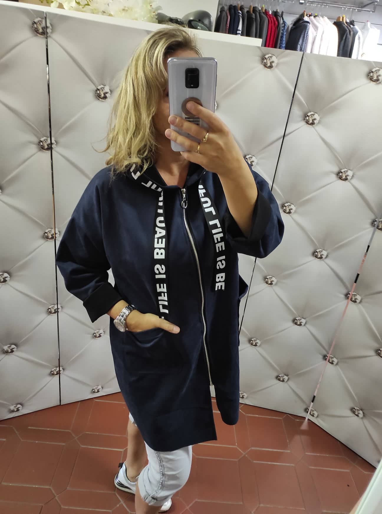 Dámská oversize semišová bunda tmavě modrá