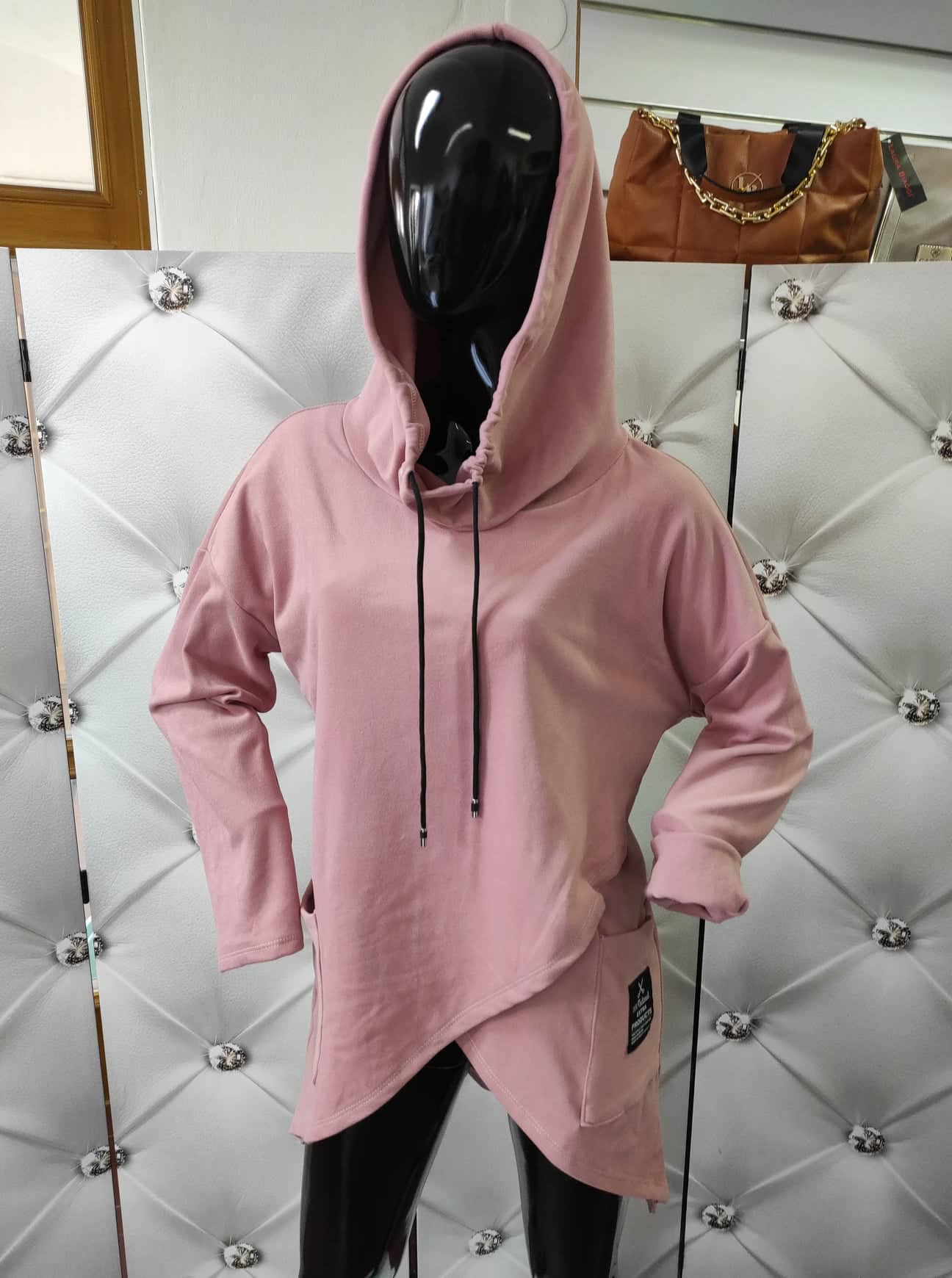 Dámská flaušová mikina s límcem (kapucí) růžová