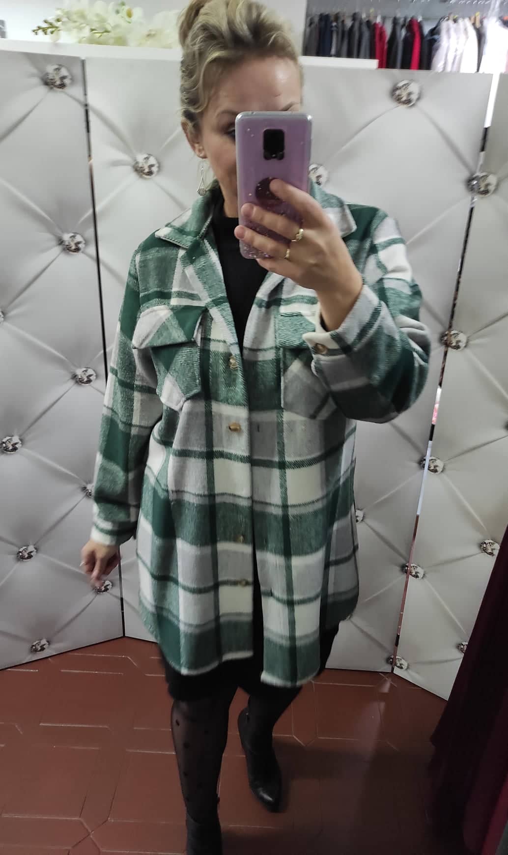 Dámský károvaný kabát zelený