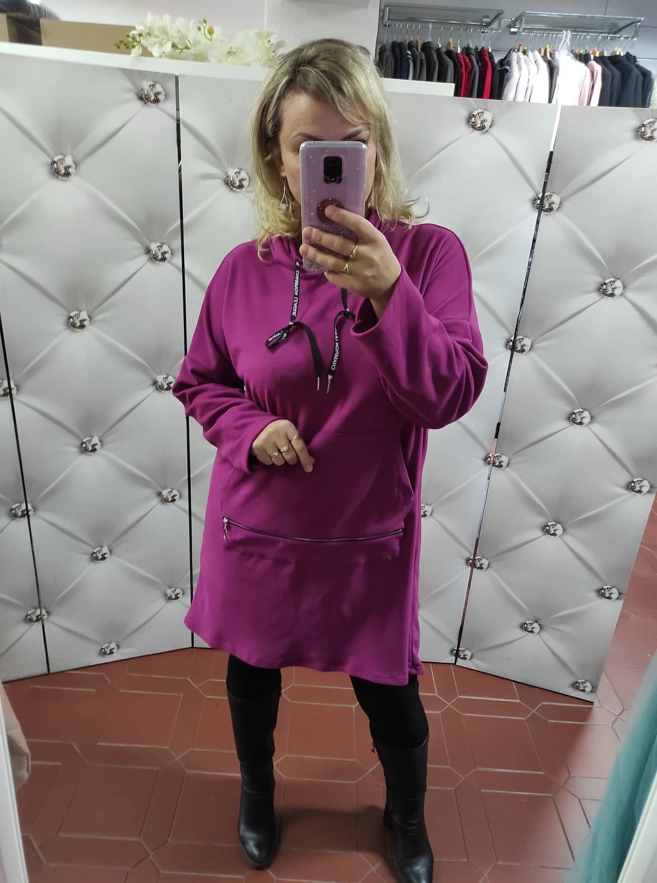 Dámská PLUS SIZE mikina/tunika/šaty fialovorůžová