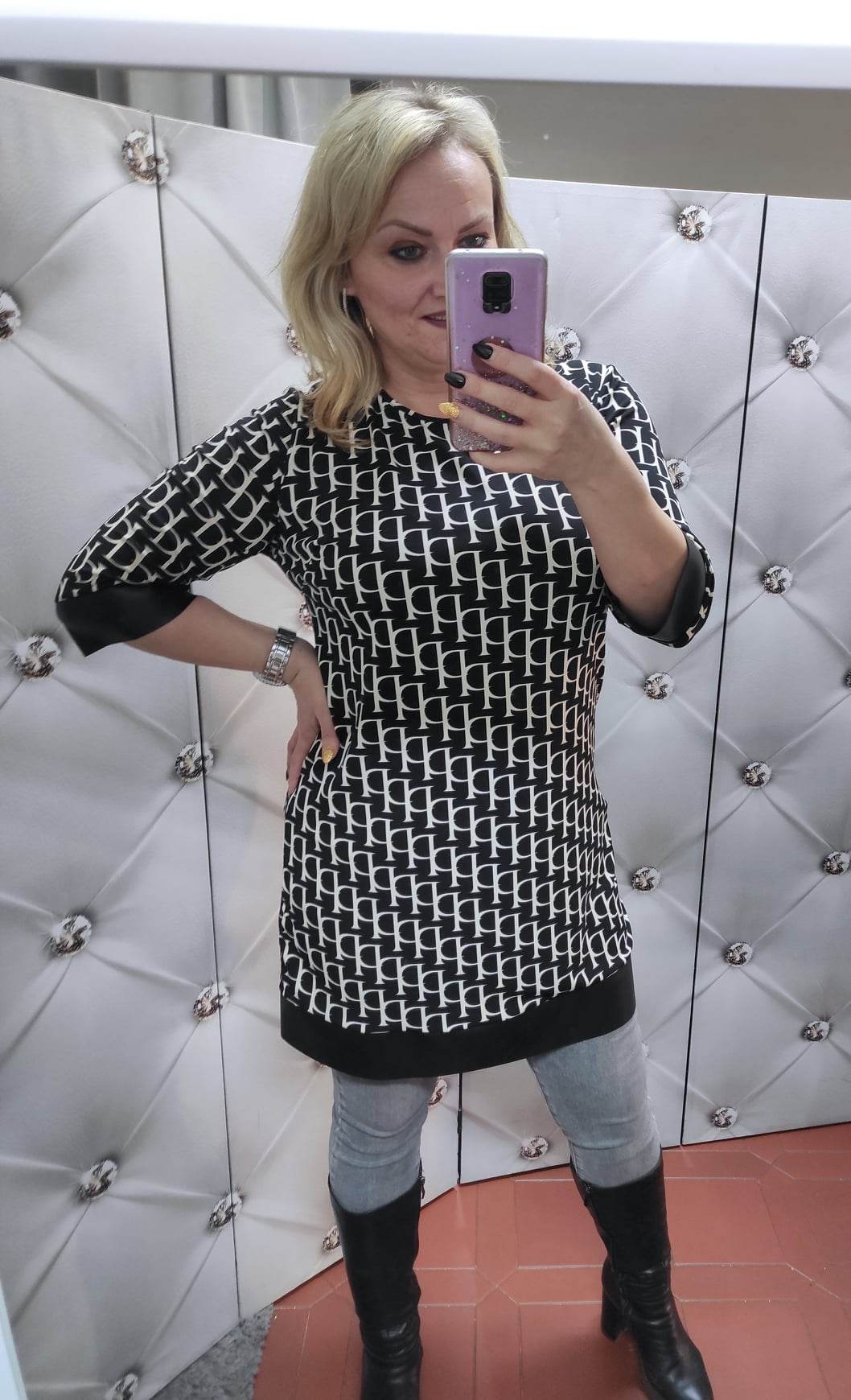 Dámské elastické šaty/tunika černobílé