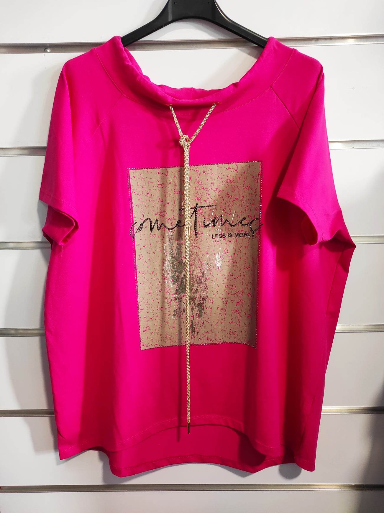 Plus size bavlněné triko magenta