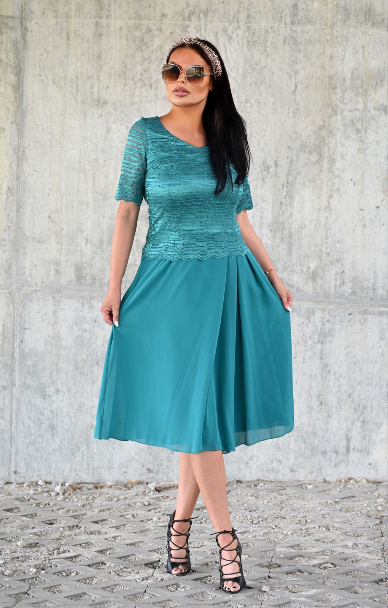 Společenské midi šaty HELEN zelené