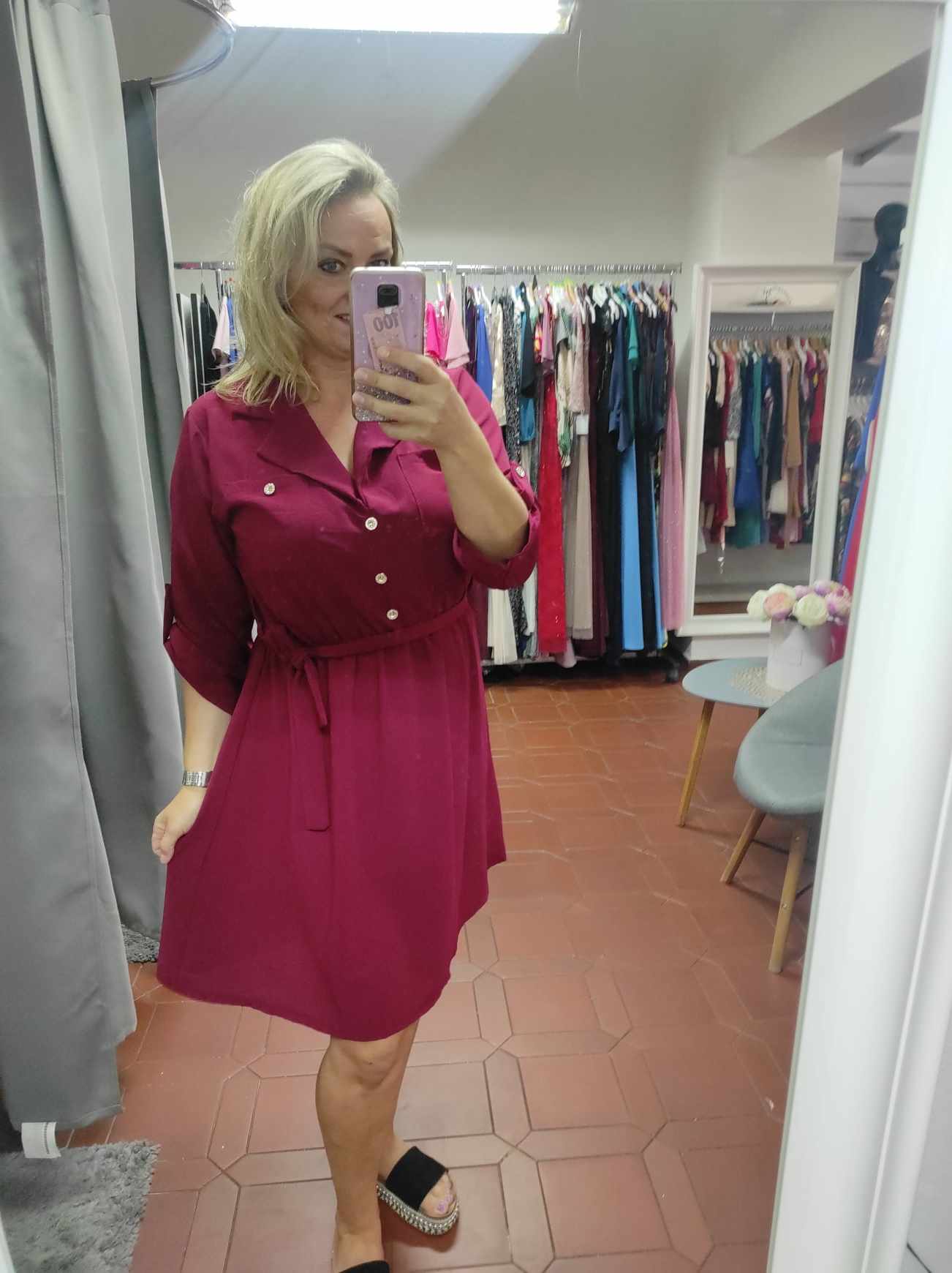Dámské košilové šaty vínové
