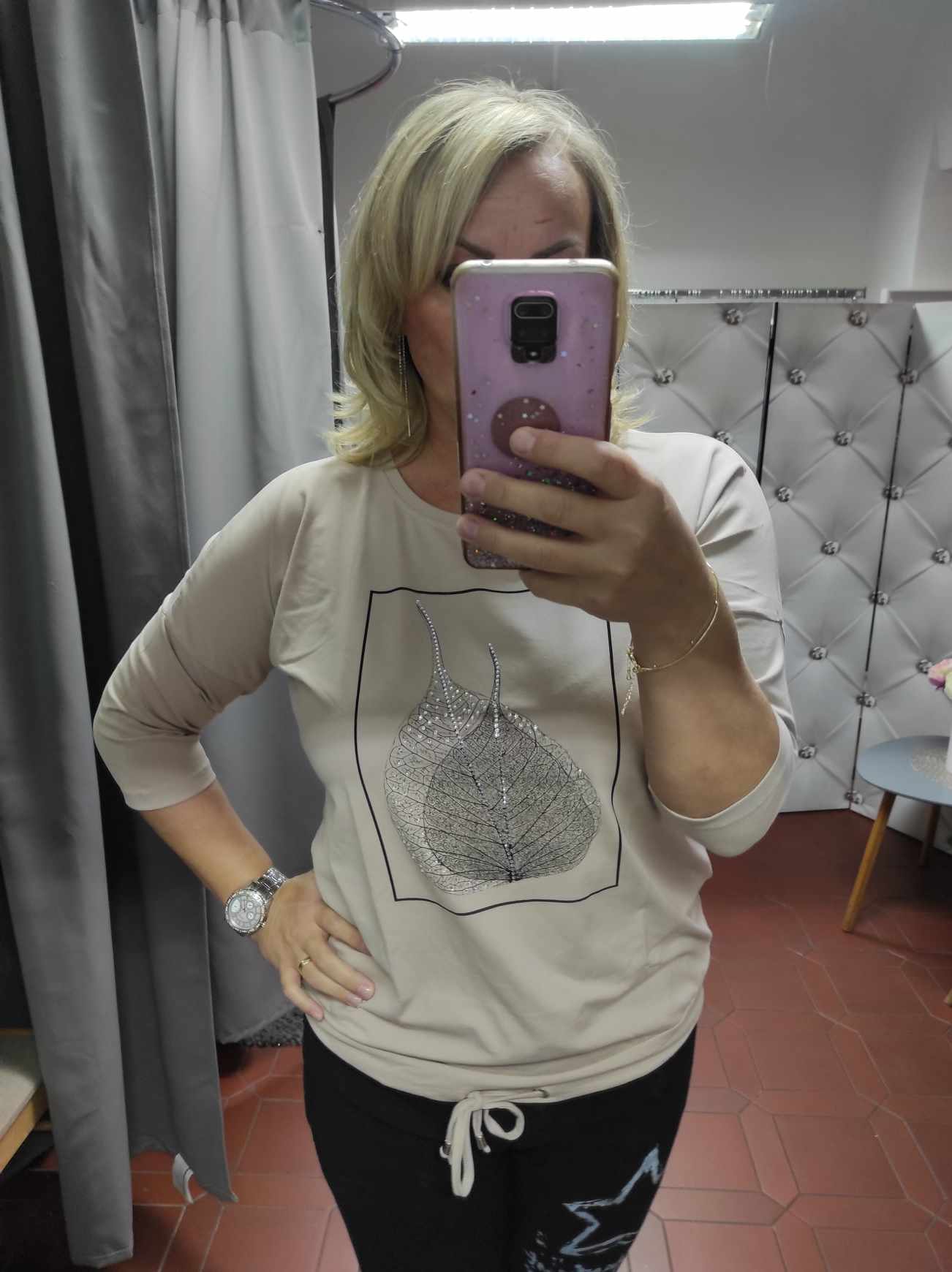 Dámské elastické triko větší béžové