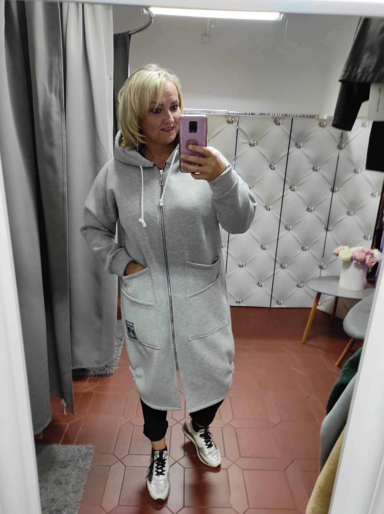 Teplá PLUS SIZE mikinová bunda šedá