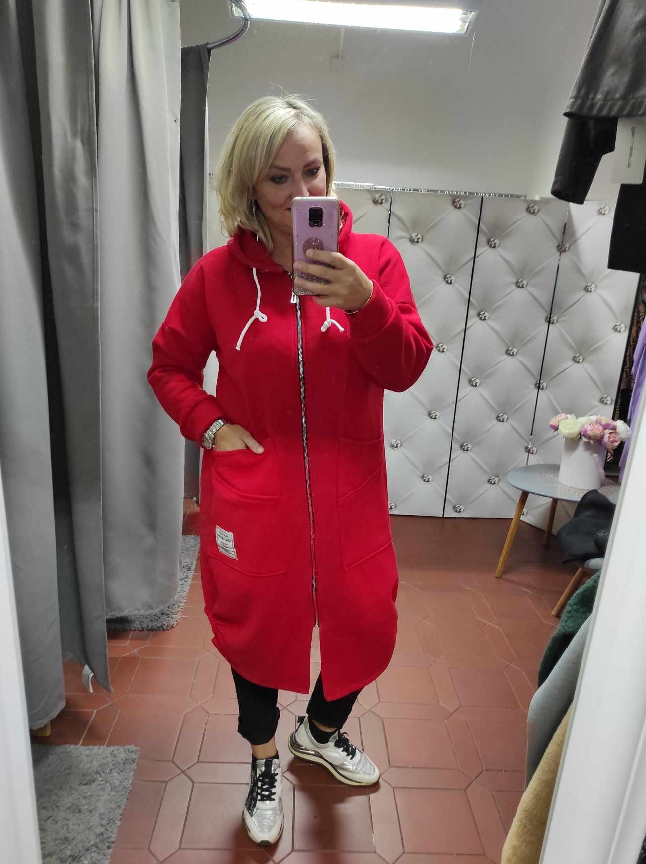 Teplá PLUS SIZE mikinová bunda červená