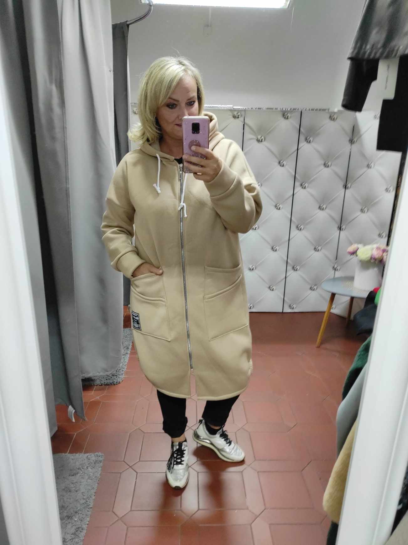 Teplá PLUS SIZE mikinová bunda béžová